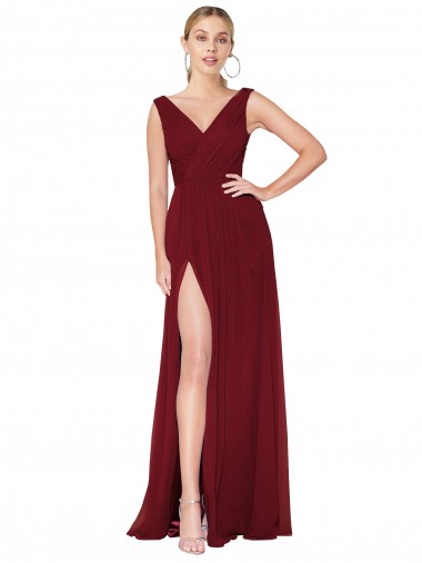 A-Line High Neck Soft Chiffon Long Burgundy Black Tie Evening Gown / Prom Dress / Bridesmaid Dress Sydney