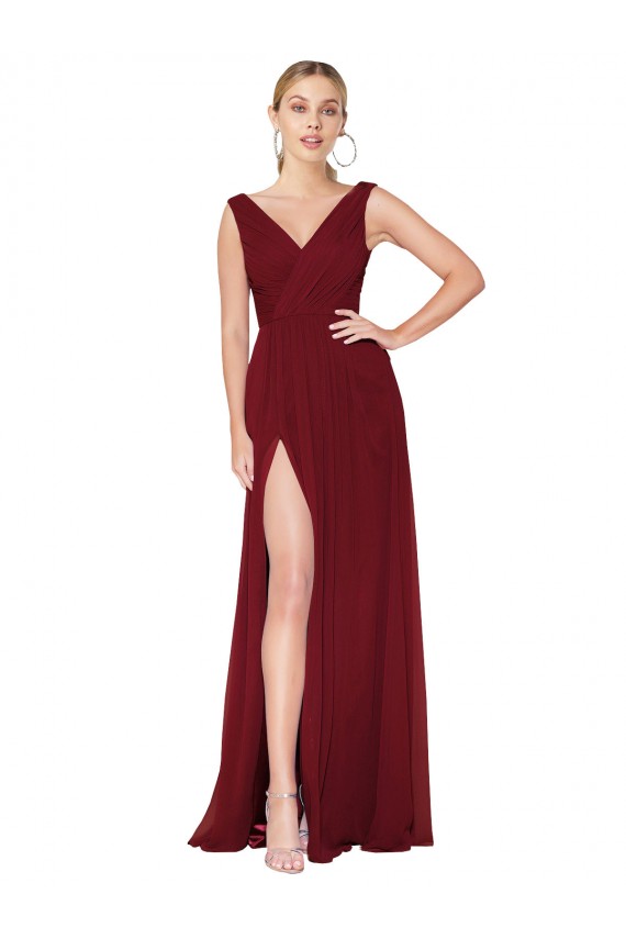 A-Line High Neck Soft Chiffon Long Burgundy Black Tie Evening Gown / Prom Dress / Bridesmaid Dress Sydney