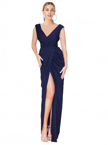 Mermaid High Neck Soft Chiffon Long Dark Navy Formal Evening Gown / Prom Dress / Bridesmaid Dress Sydney