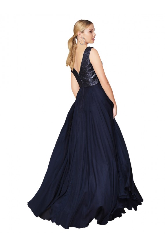A-Line High Neck Soft Chiffon & Sequin Long Dark Navy Semi Formal Evening Gown / Prom Dress / Bridesmaid Dress Sydney