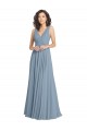 A-Line V-Neck Soft Chiffon Long Dusty Blue Bridesmaid Dress Sydney