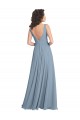 A-Line V-Neck Soft Chiffon Long Dusty Blue Bridesmaid Dress Sydney