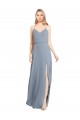 A-Line V-Neck Soft Chiffon Long Dusty Blue Bridesmaid Gowns Sydney
