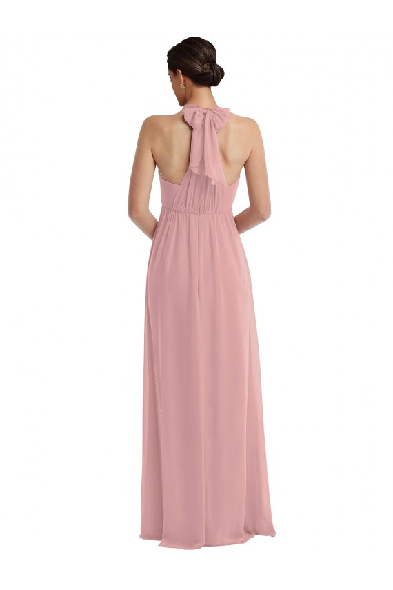 A-Line Halter Neck Soft Chiffon Long Dusty Pink Semi Formal Evening Dress / Bridesmaid Dress Sydney