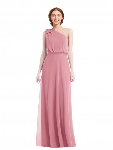A-Line One Shoulder Soft Chiffon Long Skin Pink Semi Formal Evening Dress / Bridesmaid Dress Sydney