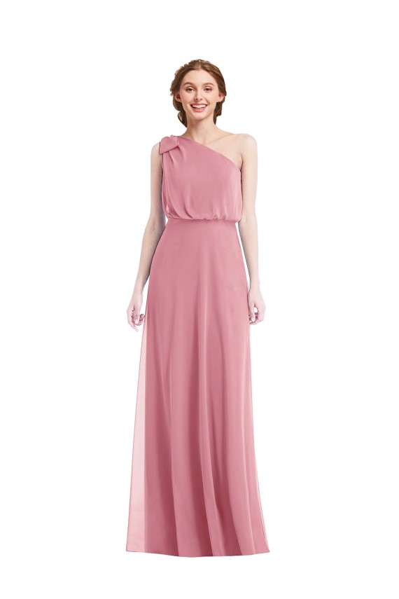 A-Line One Shoulder Soft Chiffon Long Skin Pink Semi Formal Evening Dress / Bridesmaid Dress Sydney