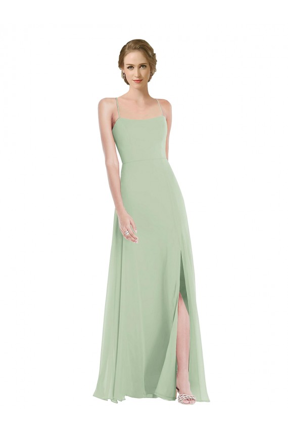 A-Line Scoop Neck Soft Chiffon Long Sage Semi Formal Evening Dress / Bridesmaid Dress Sydney
