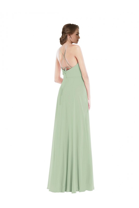 A-Line Scoop Neck Soft Chiffon Long Sage Semi Formal Evening Dress / Bridesmaid Dress Sydney