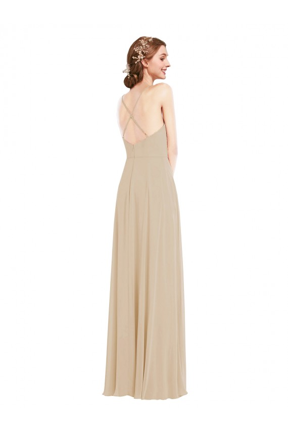 A-Line V-Neck Soft Chiffon Long Champagne Semi Formal Evening Dress / Bridesmaid Dress Sydney