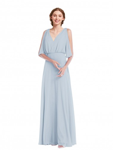 A-Line V-Neck Soft Chiffon Long Sea Glass Evening Gown / Bridesmaid Dress Sydney