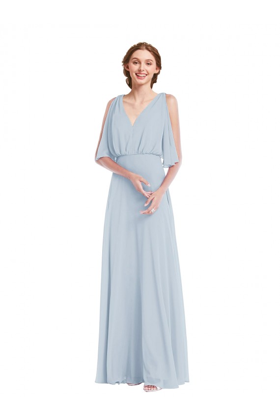 A-Line V-Neck Soft Chiffon Long Sea Glass Evening Gown / Bridesmaid Dress Sydney