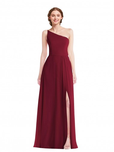 A-Line One Shoulder Soft Chiffon Long Burgundy Semi Formal Evening Dress / Bridesmaid Dress Sydney