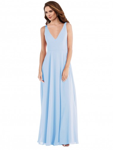 A-Line V-Neck Soft Chiffon Long Light Sky Blue Semi Formal Evening Dress / Bridesmaid Dress Sydney