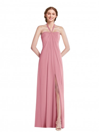 A-Line Halter Neck Soft Chiffon Long Skin Pink Semi Formal Evening Dress / Bridesmaid Dress Sydney
