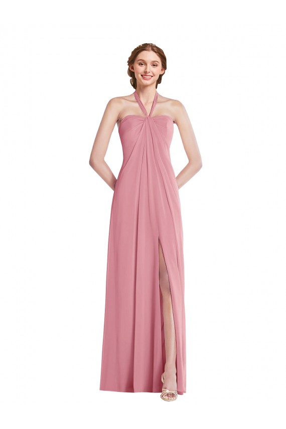 A-Line Halter Neck Soft Chiffon Long Skin Pink Semi Formal Evening Dress / Bridesmaid Dress Sydney