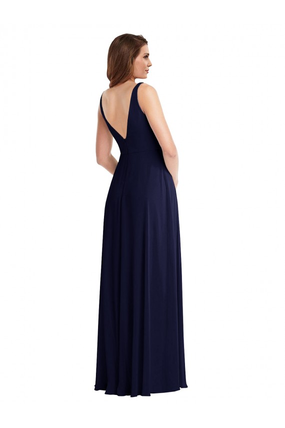 A-Line V-Neck Soft Chiffon Long Dark Navy Black Tie Evening Gown / Bridesmaid Dress Sydney