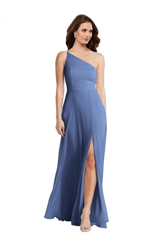 A-Line One Shoulder Soft Chiffon Long Windsor Blue Formal Evening Gown / Bridesmaid Dress Sydney