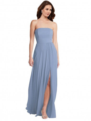 A-Line Strapless Soft Chiffon Long Dusty Blue Semi Formal Evening Dress / Bridesmaid Dress Sydney