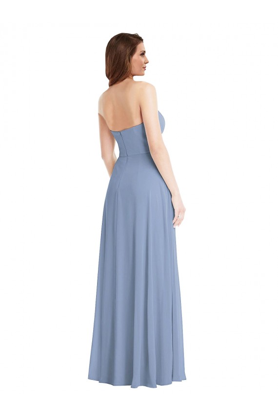 A-Line Strapless Soft Chiffon Long Dusty Blue Semi Formal Evening Dress / Bridesmaid Dress Sydney