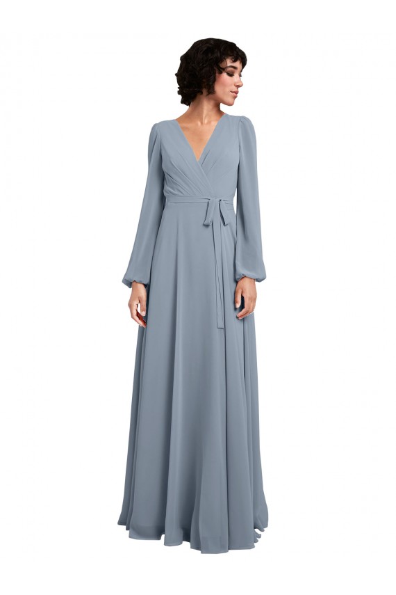 A-Line V-Neck Soft Chiffon Long Dusty Blue Bridesmaid Dress / Formal Dress Sydney