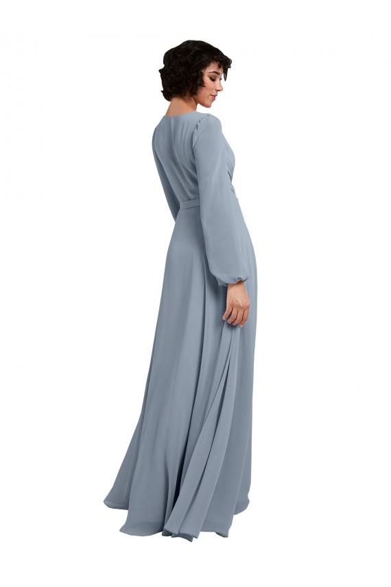 A-Line V-Neck Soft Chiffon Long Dusty Blue Bridesmaid Dress / Formal Dress Sydney