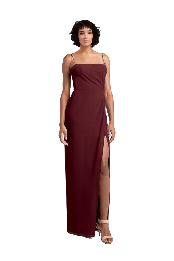 A-Line Square Neck Soft Chiffon Long Burgundy Gold Evening Dress / Bridesmaid Dress Sydney