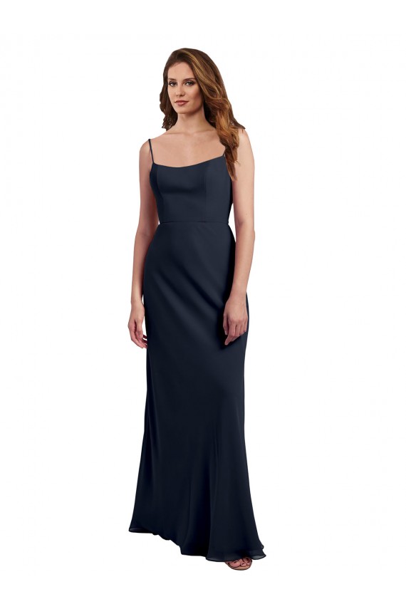 A-Line Scoop Neck Soft Chiffon Long Dark Navy Evening Dress / Bridesmaid Dress Sydney