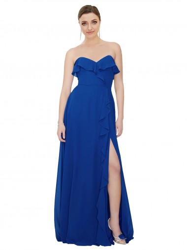 A-Line Strapless Soft Chiffon Long Royal Blue Bridesmaid Dress Sydney