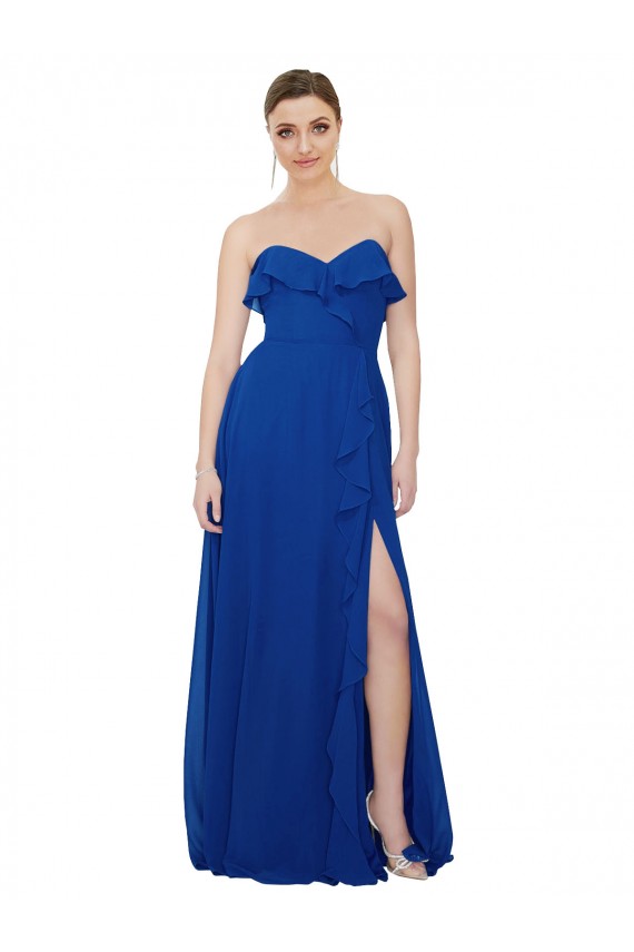 A-Line Strapless Soft Chiffon Long Royal Blue Bridesmaid Dress Sydney