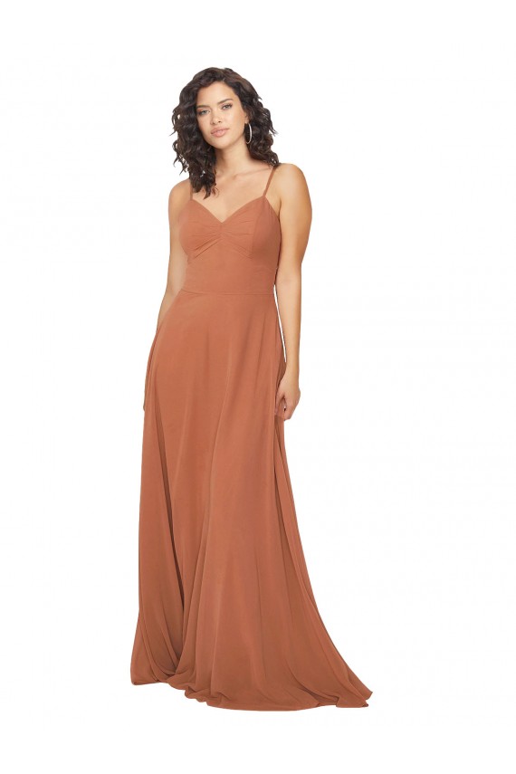 A-Line V-Neck Soft Chiffon Long Rosewood Bridesmaid Dress Sydney