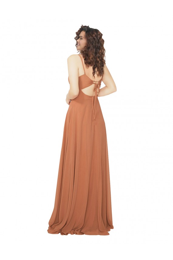 A-Line V-Neck Soft Chiffon Long Rosewood Bridesmaid Dress Sydney