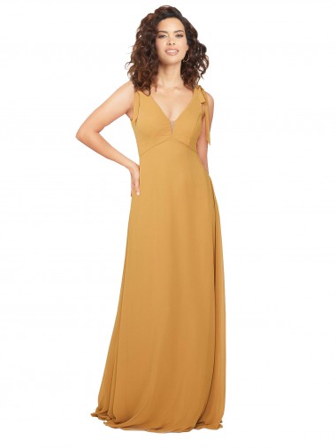 A-Line V-Neck Soft Chiffon Long Saffron Bridesmaid Dress Sydney