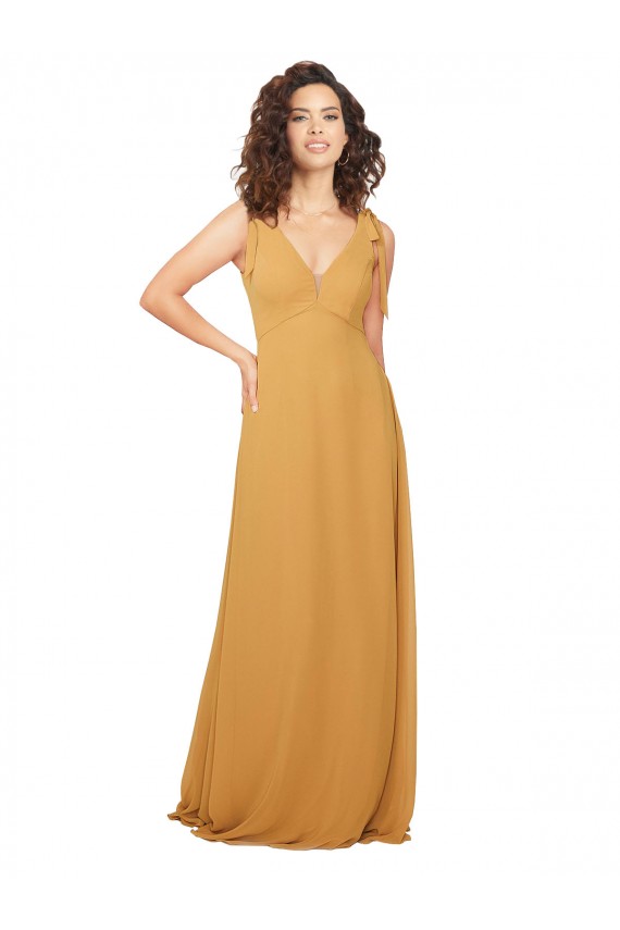 A-Line V-Neck Soft Chiffon Long Saffron Bridesmaid Dress Sydney