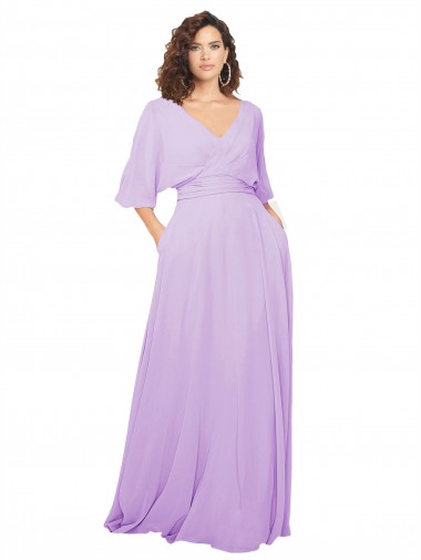 A-Line V-Neck Lxue Chiffon Long Lilac Bridesmaid Dress Sydney