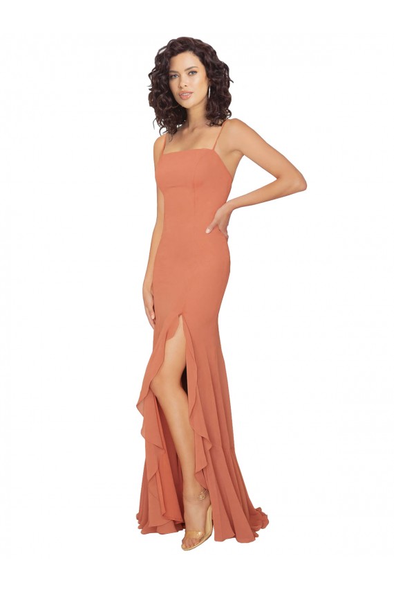 A-Line Square Neck Soft Chiffon Long Rosewood Bridesmaid Dress Sydney