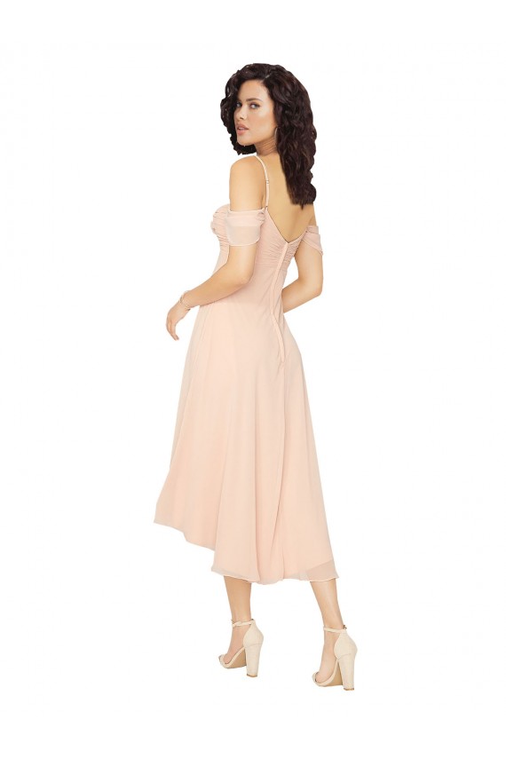 A-Line Square Neck Soft Chiffon Midi Length Ice Pink High Low Bridesmaid Dress Sydney