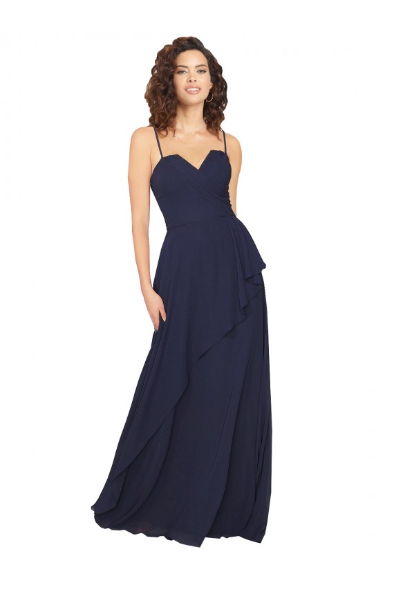 A-Line V-Neck Chiffon Long Dark Navy Bridesmaid Dress / Formal Dress Sydney