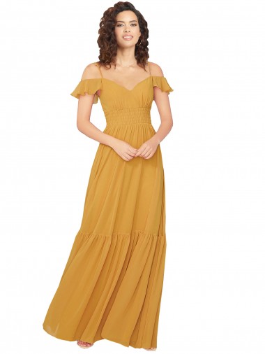 A-Line Sweetheart Soft Chiffon Long Saffron Bridesmaid Dress Sydney