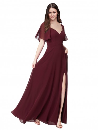 A-Line Sweetheart Soft Chiffon Long Burgundy Gold Formal Dress / Bridesmaid Dress Sydney