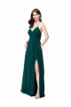 A-Line V-Neck Chiffon Long Hunter Green Wedding Party Dress Sydney