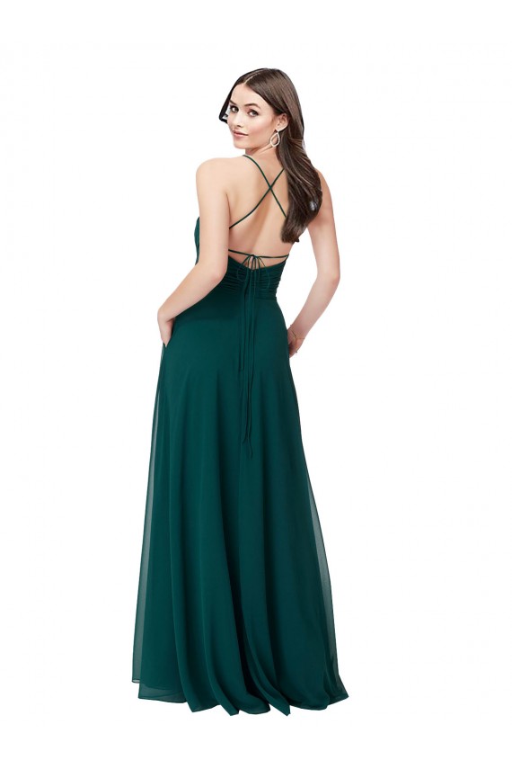 A-Line V-Neck Chiffon Long Hunter Green Wedding Party Dress Sydney