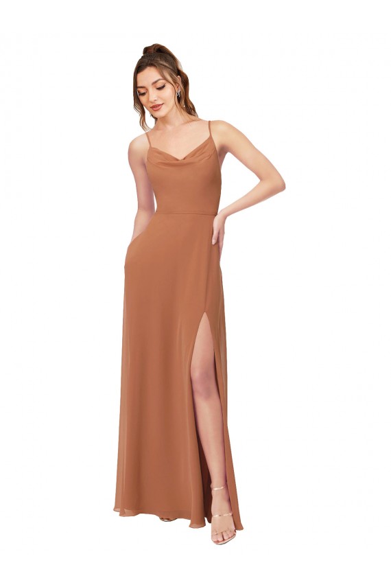 A-Line Cowl Neck Soft Chiffon Long Rosewood Bridesmaid Dress Sydney
