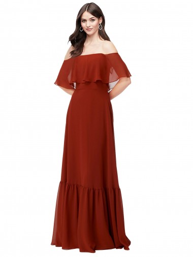 A-Line Off the Shoulder Soft Chiffon Long Red Bridesmaid Dress Sydney