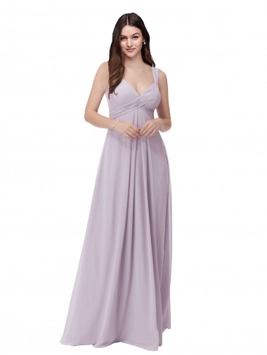 A-Line V-Neck Soft Chiffon Long Pink Glow Bridesmaid Dress Sydney