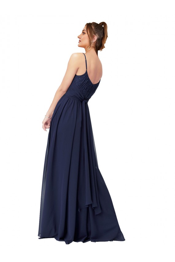 A-Line Scoop Neck Soft Chiffon & Lace Long Dark Navy Bridesmaid Dress Sydney