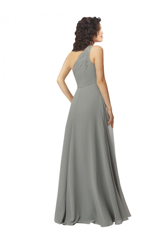 A-Line One Shoulder Soft Chiffon Long Wisteria Bridesmaid Dress Sydney