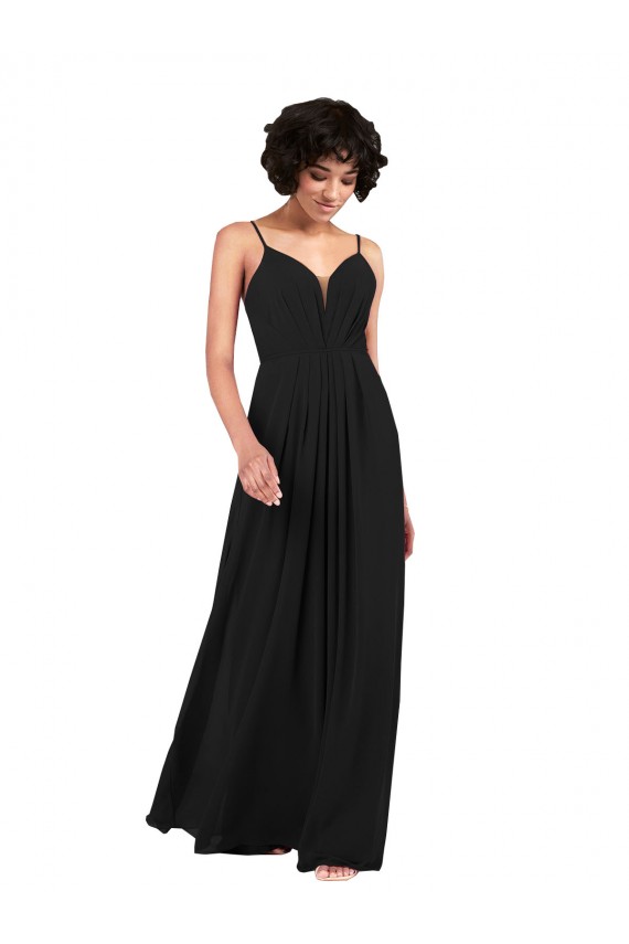 Column V-Neck Soft Chiffon Long Black Formal Evening Gown / Bridesmaid Dress Sydney