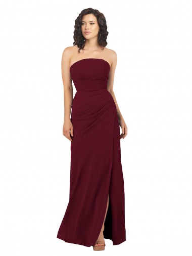 Sheath Strapless Soft Chiffon Long Burgundy Bridesmaid Dress Sydney