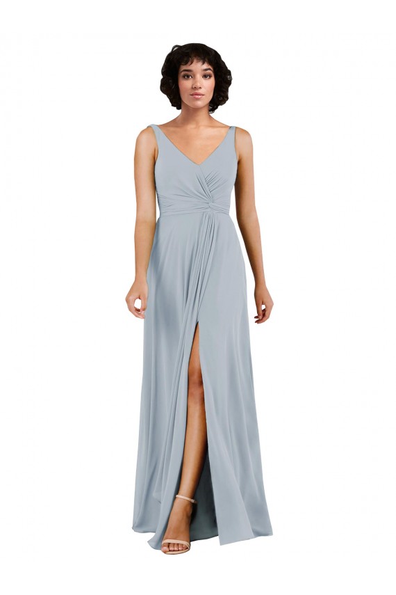 Column V-Neck Soft Chiffon Long Sea Glass Bridesmaid Dress Sydney