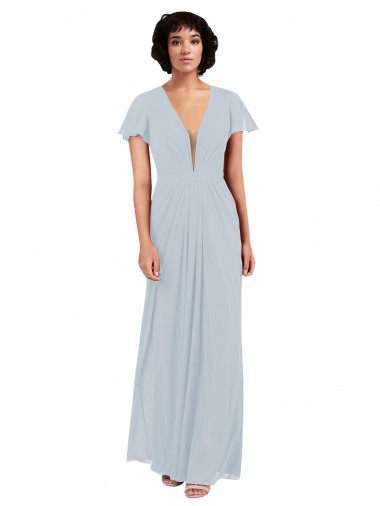 A-Line V-Neck Soft Chiffon Long Sea Glass Bridesmaid Dress / Formal Dress Sydney